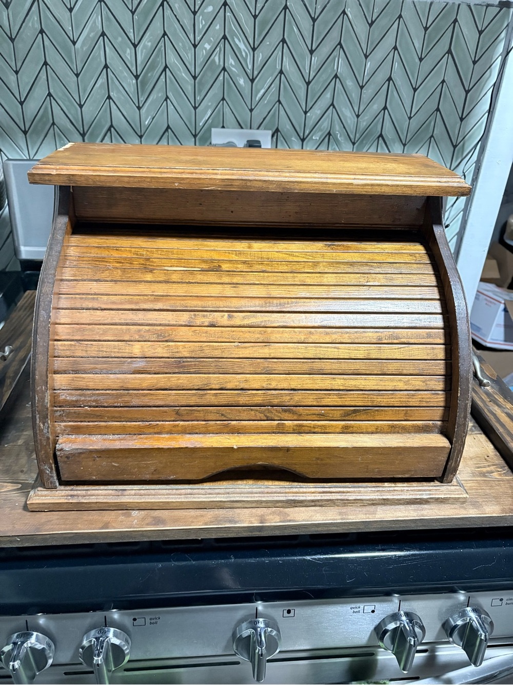 Wooden Rolling Bread Box - Honey Brown